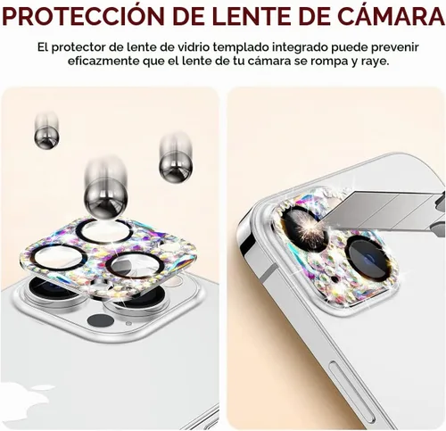 Vista 5 de Protector de lente de cámara con diamantes brillantes para iPhone 13 y iPhone 13 mini, cubierta de cámara con gemas de metal con purpurina