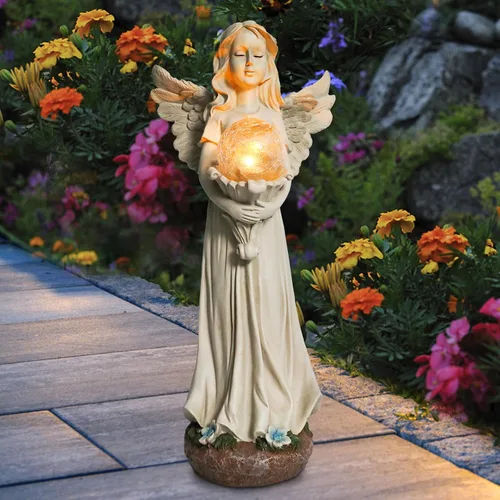 Vista 5 de Estatua de ángel para jardín, estatuas solares de jardín de 16.3 pulgadas con luces solares, figuras de ángel, regalos de jardinería para madre