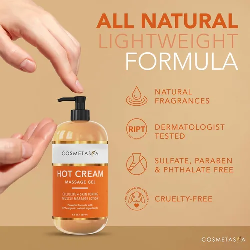 Vista 5 de Cosmetasa - Crema caliente para celulitis, 87% orgánica, gel de masaje natural para sudar estómago, abdomen, vientre, dolor de articulaciones