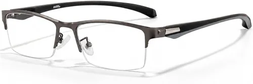 Vista 7 de ANRRI Gafas de luz azul para hombre, con marco de metal, rectangular, sin montura y bloqueo UV, para computadora Marrón