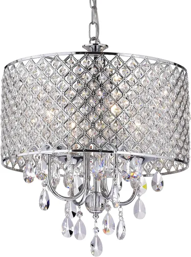 Vista 10 de Edvivi Marya - Candelabro de cristal con 4 luces, acabado de cobre antiguo, lámpara de techo ajustable con pantalla redonda de cristal para sala