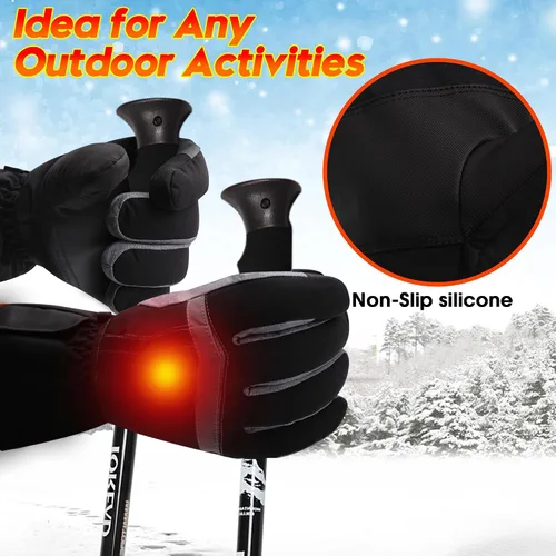 Vista 6 de Guantes USB Calentados para Hombres Mujeres Guantes Eléctricos Calentados Camping Manos con Artritis Guantes Gruesos Impermeables con Pantalla