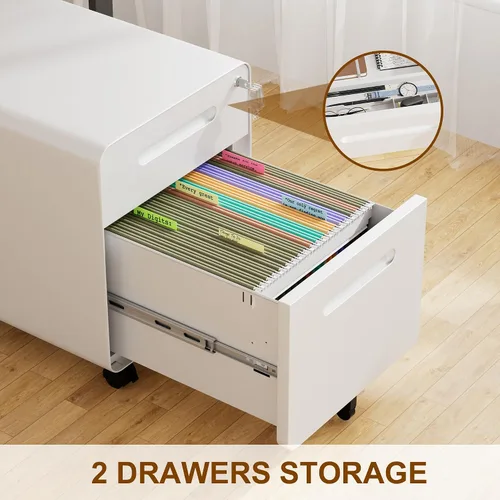 Vista 6 de Archivador de 2 cajones con cerradura y 4 llaves, archivador móvil de metal, archivadores para oficina en casa, debajo del escritorio, premontaje