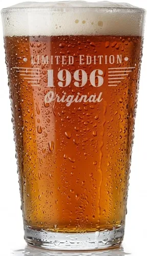 Vista 12 de Vaso de pinta grabado vintage de 1996 de 16 onzas – Regalos de feliz cumpleaños 30 para hombres y mujeres, saludos a cumplir 30 años de edad