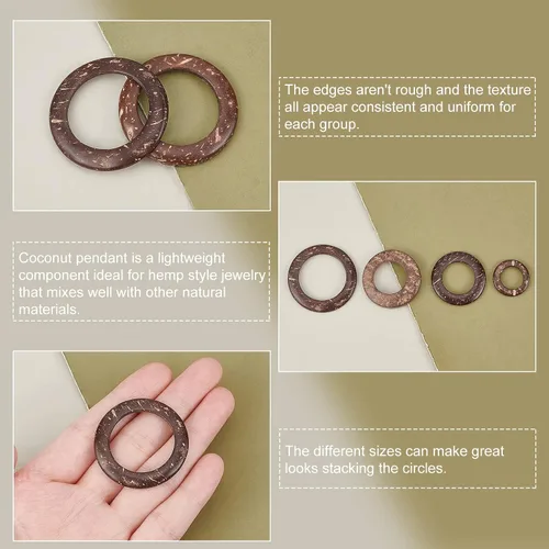 Vista 5 de PH PandaHall 80 anillos de enlace de madera, 4 estilos, anillos de coco sin taladrar, conectores colgantes de mini círculo, círculos de madera