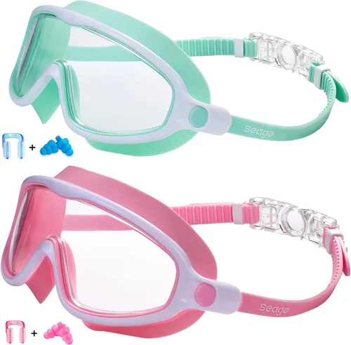Vista 15 de Seago Paquete de 2 gafas de natación antivaho anti-UV de visión amplia para niños de 3 a 14 años