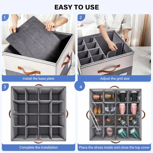 Vista 7 de Dayacoco Paquete de 1 organizador de zapatos para armario, se adapta a hasta 16 pares, organizador plegable de almacenamiento de zapatos