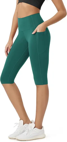 Vista 18 de ODODOS Pantalones capri de yoga suaves como mantequilla para salón con bolsillos para mujeres, leggings capri de cintura alta de 14"/19"/21