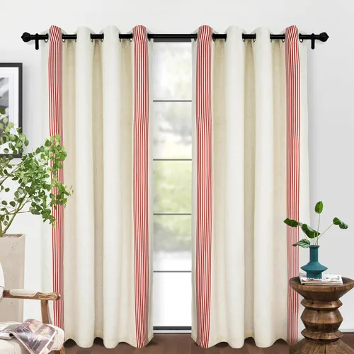Vista 68 de DriftAway Chris Linen - Cortinas opacas con capa térmica y reductora de sonido, 63 pulgadas de largo para dormitorio, cortinas estampadas a rayas