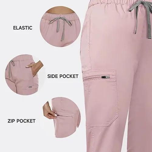 Vista 3 de niaahinn Conjunto de ropa quirúrgica elástica con cuello en V y pantalones quirúrgicos, uniforme médico para enfermeras, trabajo para mujeres