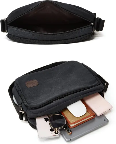 Vista 7 de Ashioup Bolsa de mensajero de lona para hombres con bolsillos de cartera incorporados, bolsa de hombro multifuncional, bolsa cruzada para deportes