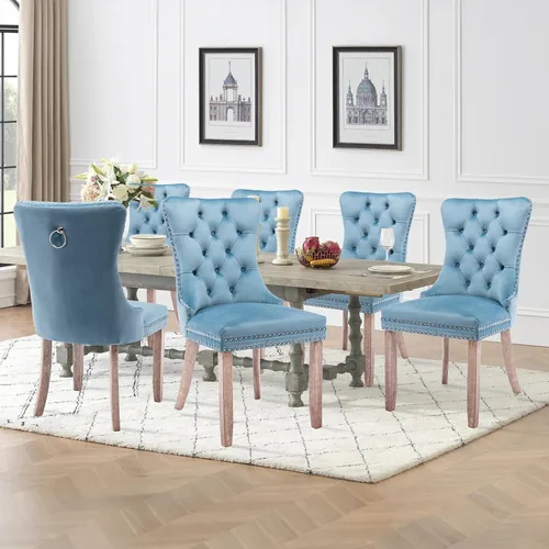 Vista 56 de Juego de 2 sillas de comedor tapizadas de tela de lino, sillas de cocina modernas de mediados de siglo con respaldo alto, ribete de cabeza de clavo