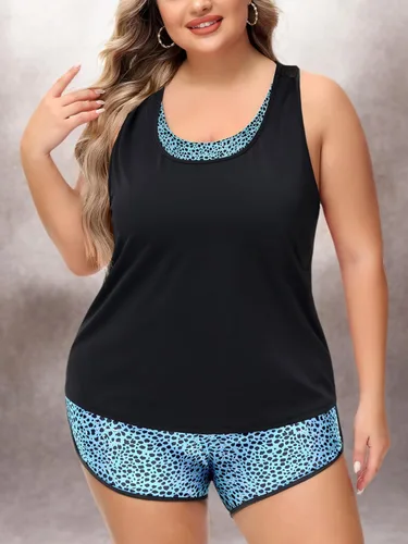 Vista 7 de NIeyook Traje de baño tankini de 3 piezas para mujer, talla grande, con pantalones cortos y brasier deportivo