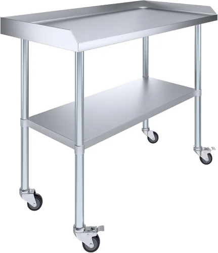 Vista 8 de AmGood Mesa de trabajo comercial con protector contra salpicaduras y salpicaduras laterales con ruedas