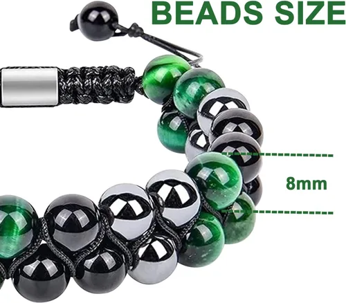 Vista 2 de Pulsera de triple protección de 0.315 in y 0.394 in para mujeres y hombres, pulsera de piedra natural, ojo de tigre natural, obsidiana y hematita
