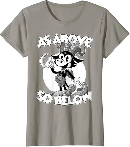 Vista 58 de Camiseta de dibujos animados retro de Baphomet Pagan As Above So Below, Negro, S