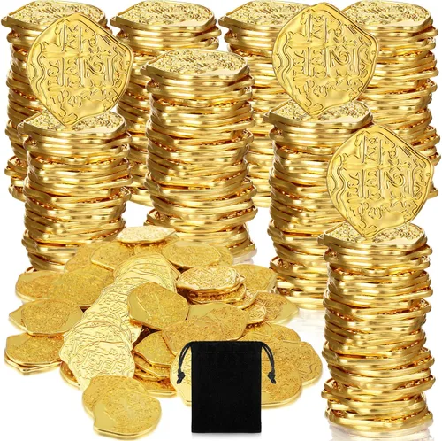 Vista 11 de Hanaive 100 Piezas Monedas de Pirata de Metal Cofre del Tesoro Doblón Español Monedas Falsas Fichas para Niños Juegos de Mesa Fiesta Pirata Cosplay