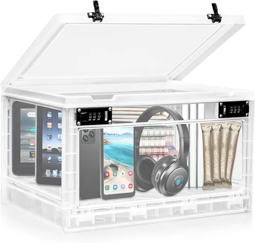 Vista 8 de Lalifebuss Caja de seguridad grande para artículos personales, caja de almacenamiento con cerradura de combinación de 24 litros para casillero