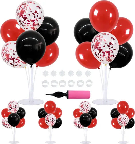 Vista 22 de TONIFUL Juego de 4 centros de mesa de globos con soporte para globos de color negro, azul y plateado