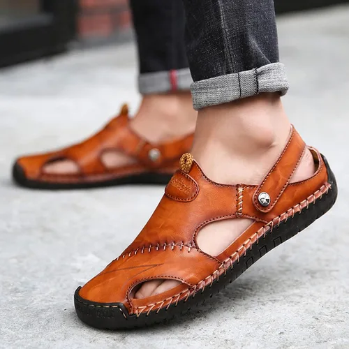 Vista 6 de Honeystore Sandalias atléticas huecas de cuero para hombre, zapatos casuales romanos