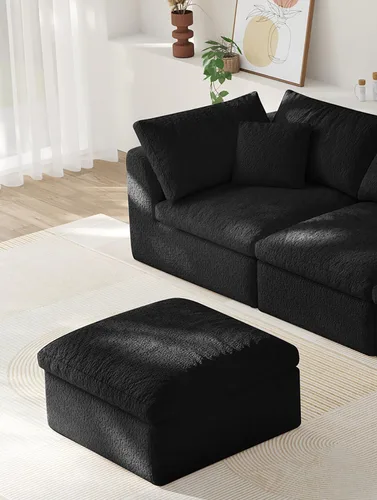 Vista 21 de Sofá modular de nube sin hueso de 108 pulgadas con asiento profundo para sala de estar, sofá en forma de L con otomana, tela de copo de nieve y Negro
