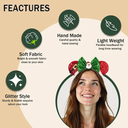 Vista 21 de Diadema de Navidad, orejas de ratón, decoraciones navideñas, sombreros de Navidad