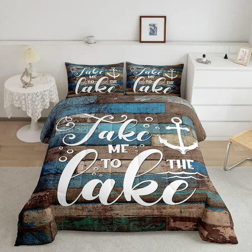 Vista 37 de Juego de edredón Lake House tamaño Twin, juego de ropa de cama náutica de navegación con ancla de 2 piezas para decoración de habitación de niños
