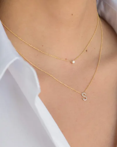 Vista 7 de Diamond Initial Necklace, 14K Gold Pave Diamond Letter Necklace, Personalized Diamond Letter Necklace, Stackable, Handmade, Yellow Gold, Rose Gold