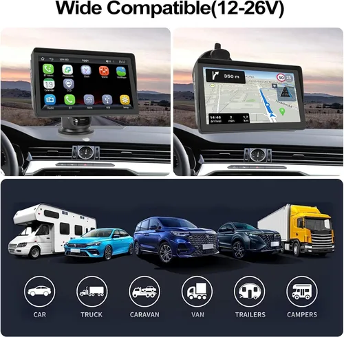 Vista 7 de Carplay inalámbrico de 7 pulgadas y reproductor multimedia automático con pantalla táctil Android, estéreo para automóvil con enlace