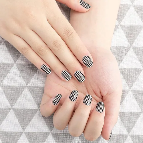 Vista 5 de Calcomanías de arte para uñas, diseño de uñas de primavera 3D, autoadhesivas para manicura de uñas, pata de gallo en blanco y negro, decoración