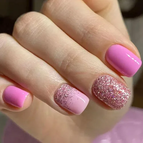 Vista 24 de Uñas Postizas Cuadradas Cortas con Diseños de Lazo 3D, Uñas Postizas de Leopardo con Punta Francesa, Uñas Adhesivas Brillantes, Uñas Acrílicas Nude