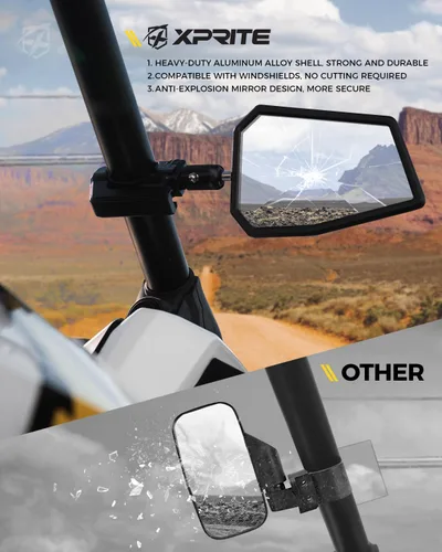 Vista 2 de Xprite Espejos Laterales UTV se Ajustan a Jaula de Barra Antivuelco de 1.75"-2 Pulgadas, Espejo Retrovisor de Aluminio Resistente con Soporte