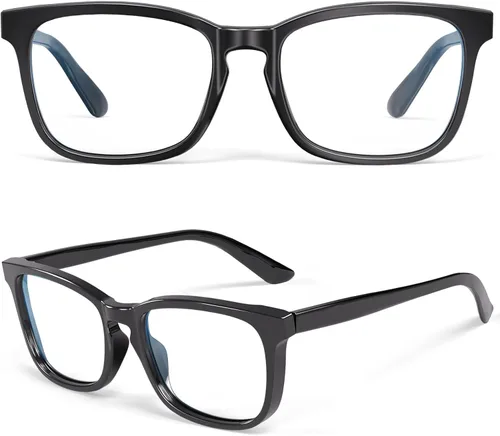 Vista 2 de Square Blue Light Glasses for Women Men Clear Frame Computer negro (Black&Clear)