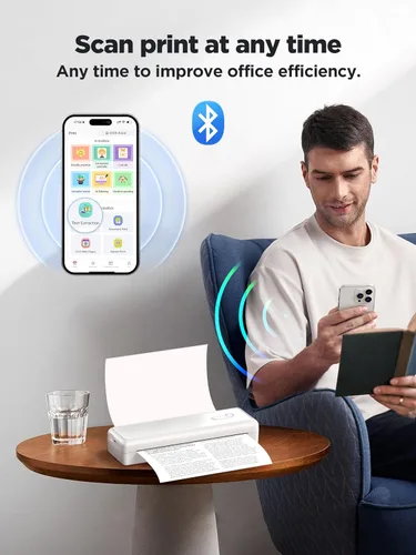 Vista 6 de NUOTUN Impresoras portátiles inalámbricas para viajes, impresora térmica A4 Bluetooth compatible con portátiles iOS y Android, compatible con 8.5 x