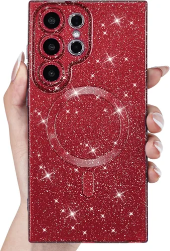 Vista 25 de Svanove Funda magnética con purpurina para Samsung Galaxy S22, compatible con Magsafe Cute, brillante, brillante, estética, dura y brillante