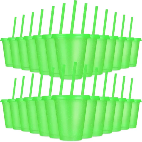 Vista 15 de 24 Piezas Vasos de Plástico con Tapas y Pajitas, Vasos Reutilizables con Tapas Vasos Coloridos de Plástico para Fiesta de Cumpleaños, Taza de Café