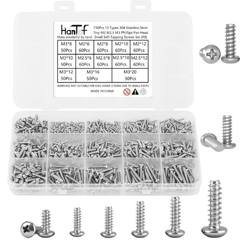 Vista 15 de 700Pcs Tornillos autorroscantes Phillips de cabeza plana con arandela, acero inoxidable 304, tornillos de madera pequeños/mini M2 M2.3 M2.6 M3, kit