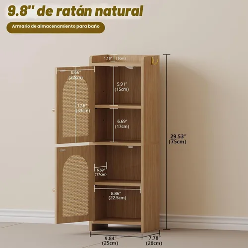 Vista 2 de Arbuxzuy Gabinete de almacenamiento de baño de ratán con 2 puertas y Ratán clásico