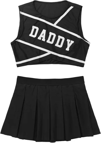 Vista 5 de Sywiyi Disfraz de animadora para mujer sin mangas cuello redondo estampado de papá con minifalda