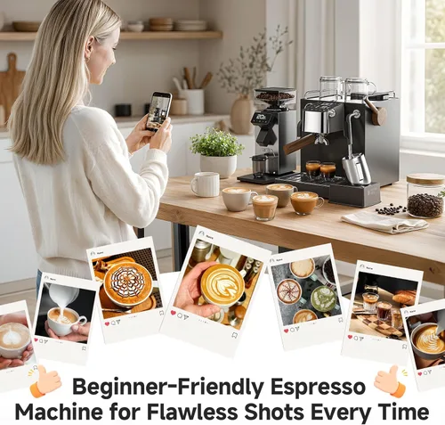 Vista 15 de AMZCHEF 9 Bar OPV Espresso Machine with Automatic Milk Frother, Dual Boiler Premium Black