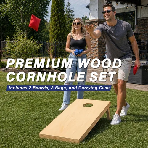 Vista 2 de GoSports 4 ft x 2 ft Regulation Size Wooden Cornhole Boards Set with Natural Wood Stain Finish - Includes Carrying Case