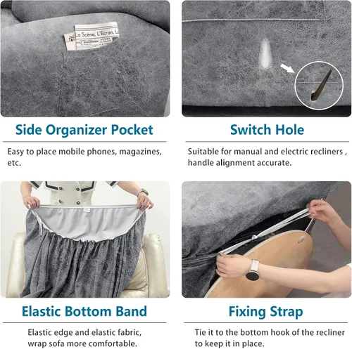 Vista 50 de Fundas para Sillón de 2 Piezas con Cojín en T, Fundas de Aspecto de Cuero para Sofá, Fundas para Sillas, Protector de Muebles Elástico, Funda