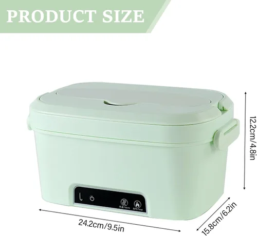 Vista 6 de Lonchera eléctrica inalámbrica, lonchera térmica de 1.5 L con batería de 7800 mAh, calentador de alimentos portátil verde para oficina, automóvil