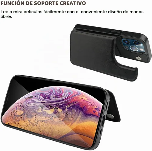 Vista 5 de ONETOP Compatible con iPhone 13 Pro Max Funda Tipo Cartera con Tarjetero, Cuero PU con Soporte Ranuras para Tarjetas, Doble Cierre Magnético y Negro
