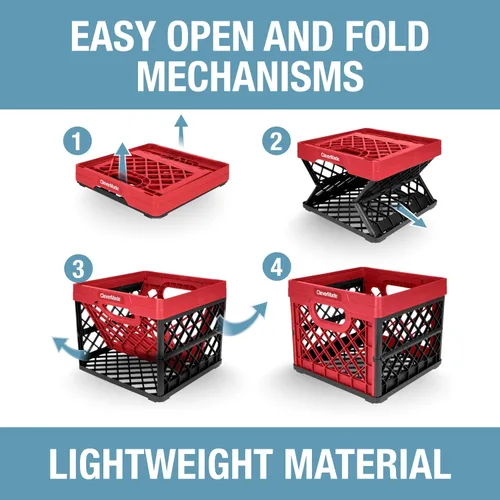 Vista 6 de CleverMade Caja de almacenamiento plegable para leche, roja, 1 unidad - 25L (6 galones) Contenedores apilables, capacidad de 50 libras por Rojo
