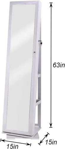 Vista 8 de sogesfurniture BHUS-QH-7021C - Armario de madera con cerradura y espejo de longitud completa, giratorio de 360, organizador de joyas con cerradura