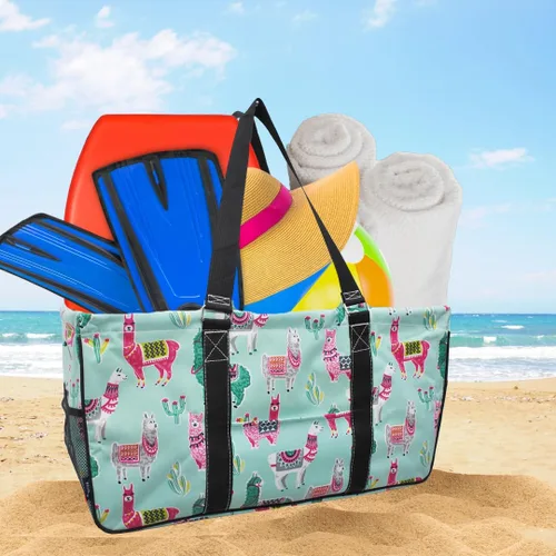 Vista 453 de NGIL Bolsa de comestibles reutilizable extra grande plegable de gran tamaño para comestibles, almacenamiento, picnic, playa, Estampado
