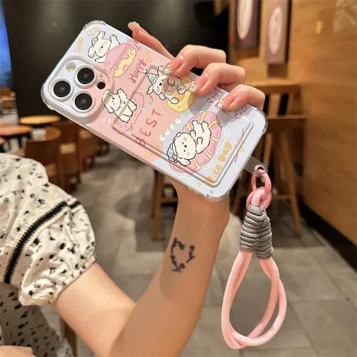 Vista 5 de Roemary Funda de cachorro para iPhone 13 con tarjetero, funda de pastel para niñas y mujeres Cachorro de pastel beige