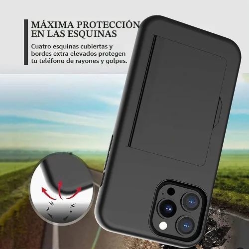 Vista 5 de Funda protectora para iPhone 13 Pro con tarjetero y ranura para tarjeta de crédito, color negro