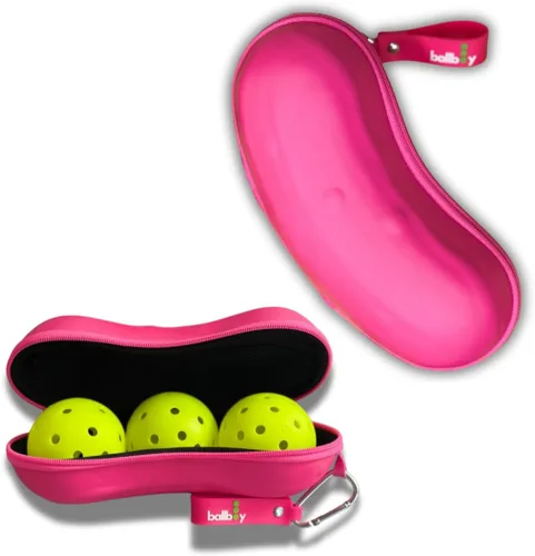 Vista 5 de Soporte para pelotas de pickleball - Se engancha a la cerca o bolsa, tiene capacidad para 3 bolas, bolsillo con cremallera para accesorios